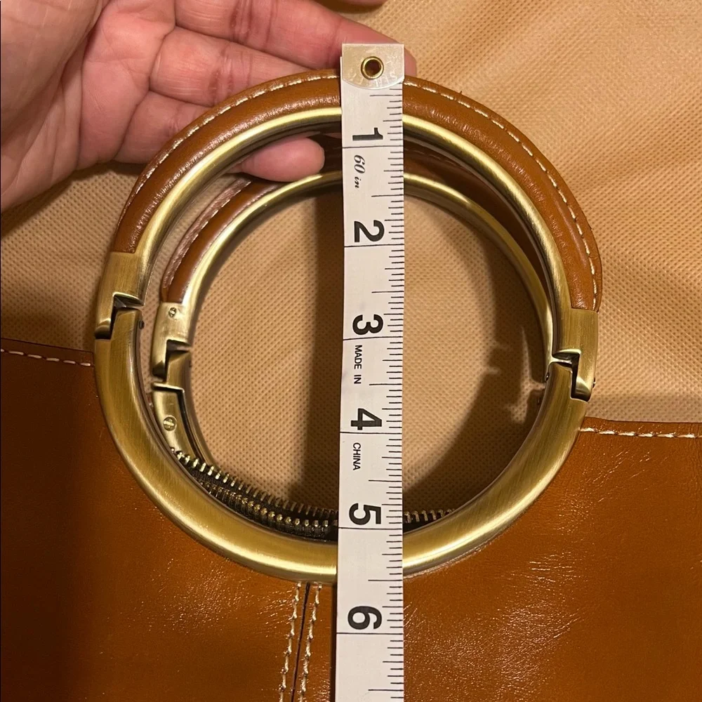 Patricia Nash Saddle Brown Leather Satchel with Gold Ring Handles